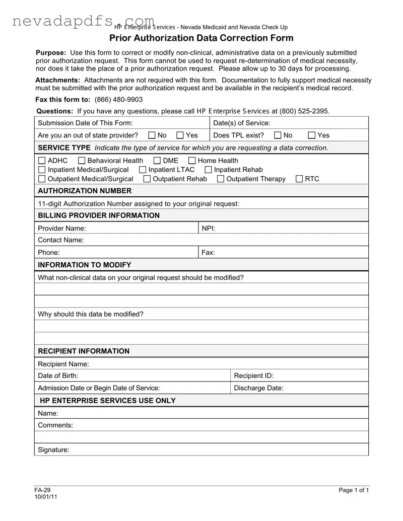 Blank Fa 29 Nevada PDF Template