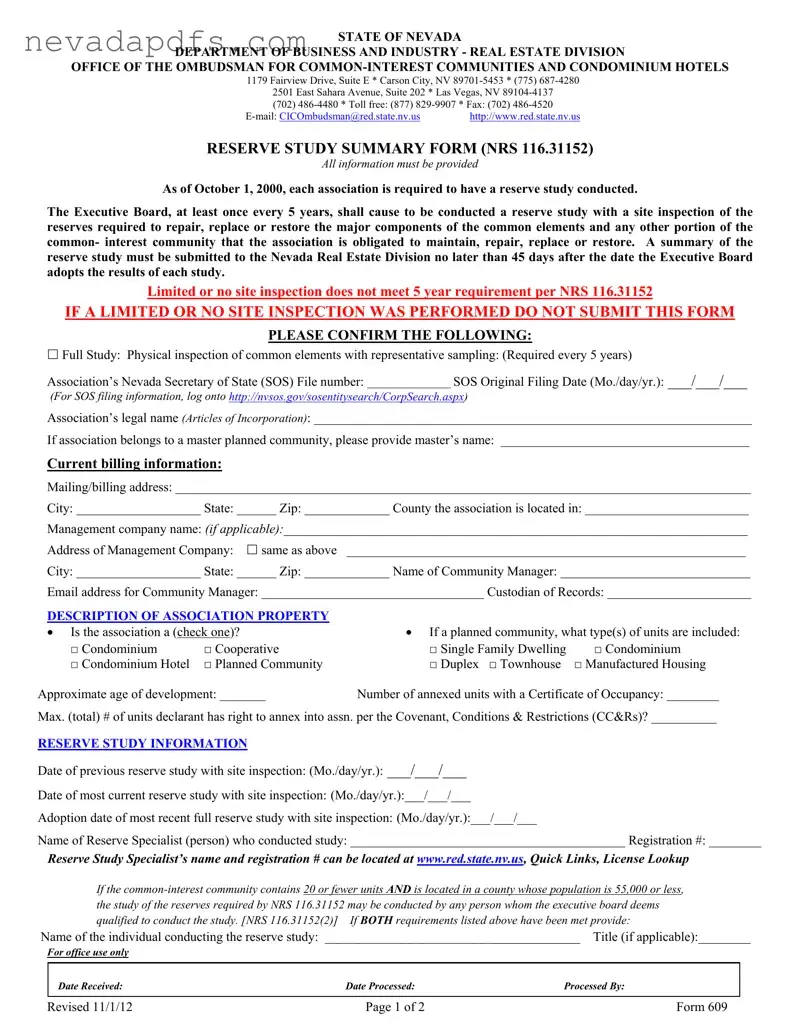 Blank Nevada 609 PDF Template
