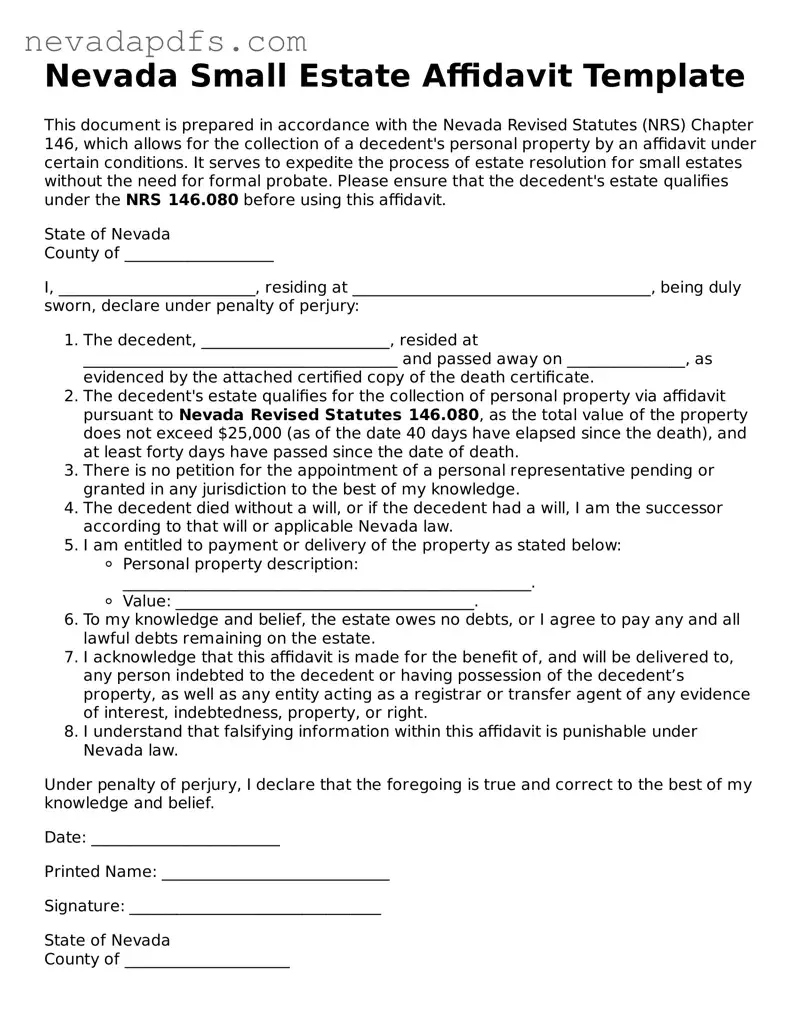 Attorney-Verified Small Estate Affidavit Template for the State of Nevada