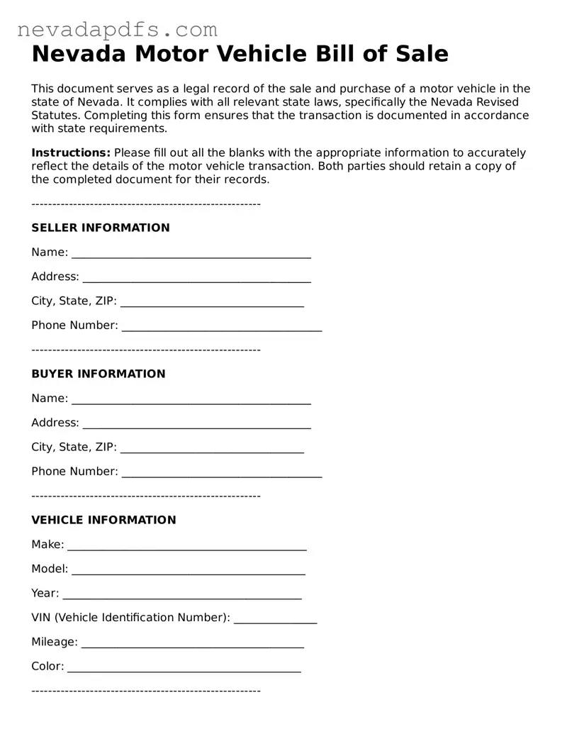 Attorney-Verified Motor Vehicle Bill of Sale Template for the State of Nevada