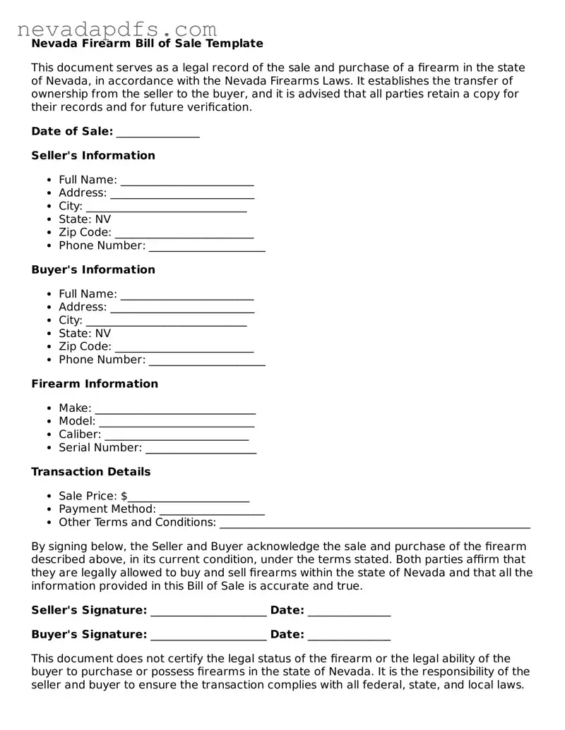 Attorney-Verified Firearm Bill of Sale Template for the State of Nevada