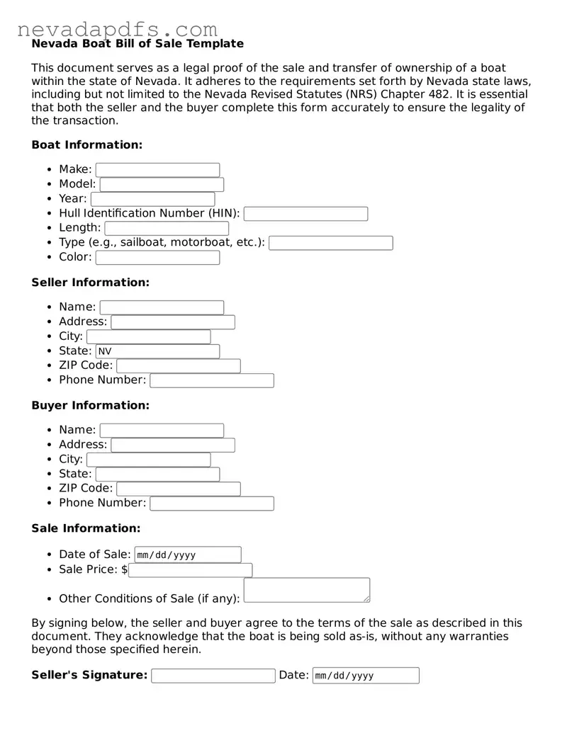 Attorney-Verified Boat Bill of Sale Template for the State of Nevada