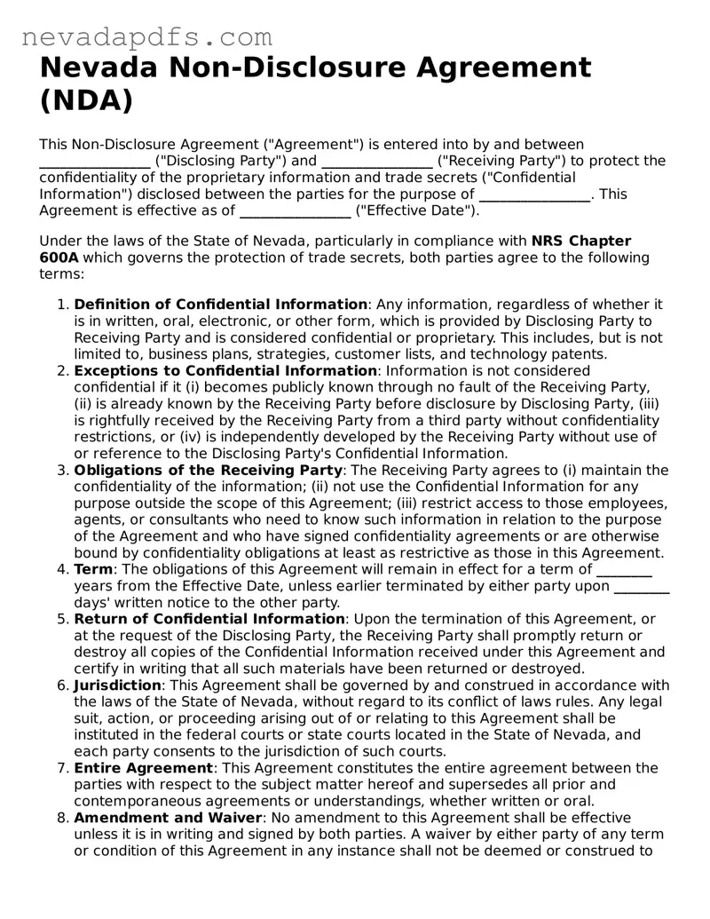 Attorney-Verified Non-disclosure Agreement Template for the State of Nevada