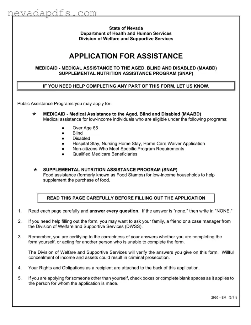 Blank Nevada Division Welfare PDF Template