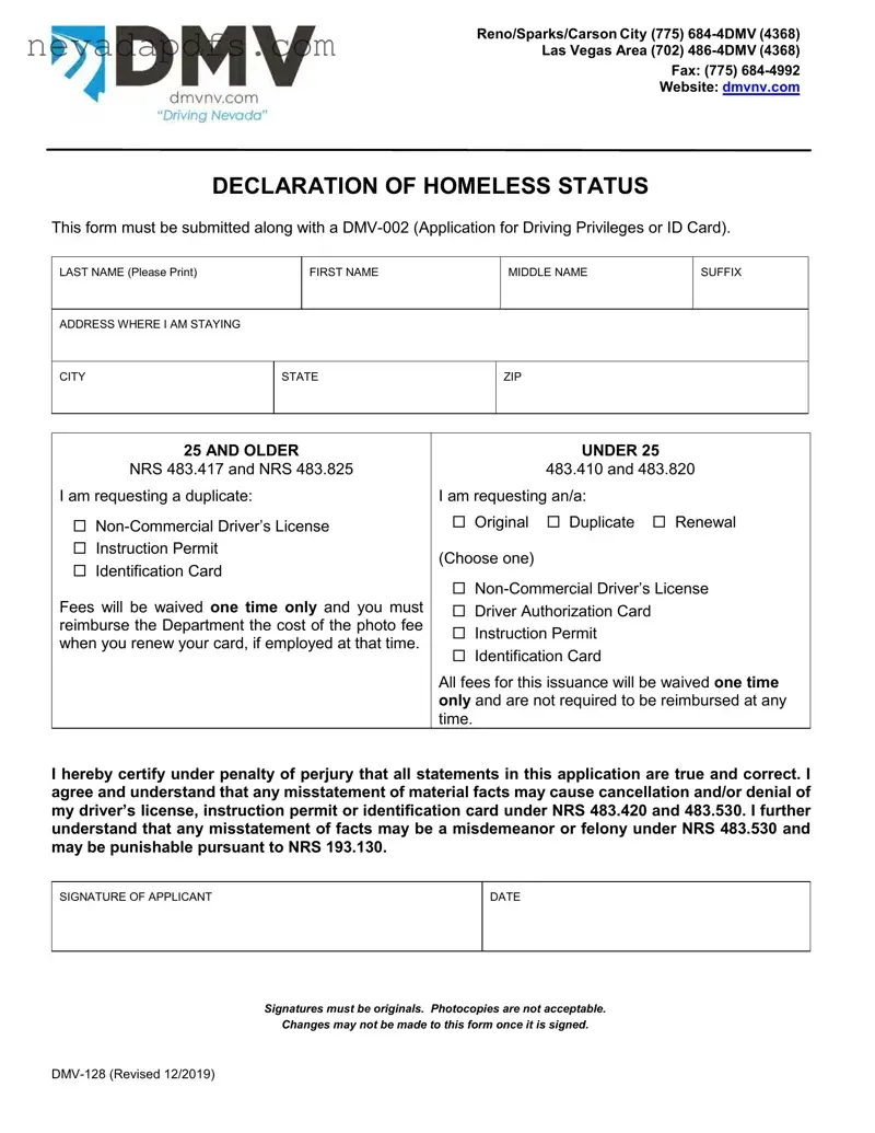 Blank Nevada Dmv 128 PDF Template