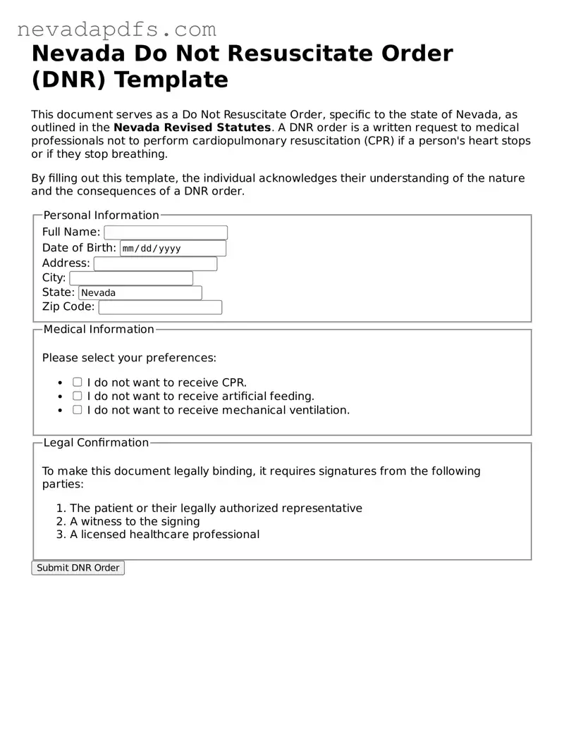 Attorney-Verified Do Not Resuscitate Order Template for the State of Nevada