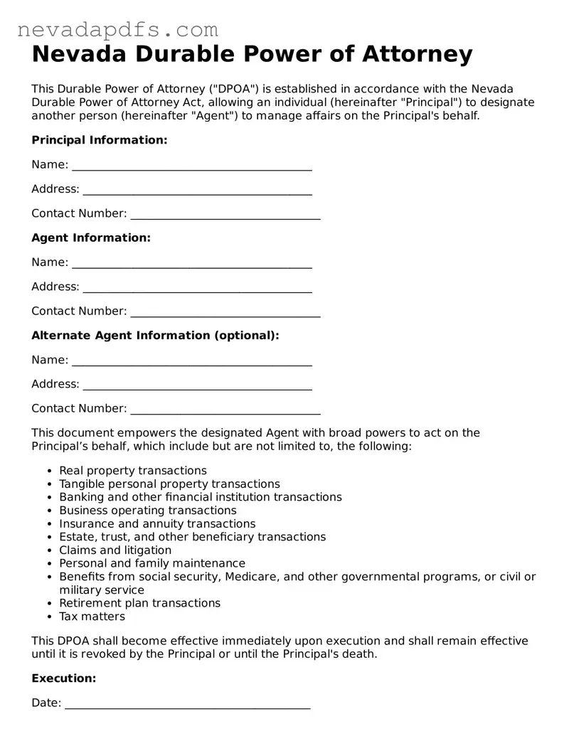 Attorney-Verified Durable Power of Attorney Template for the State of Nevada