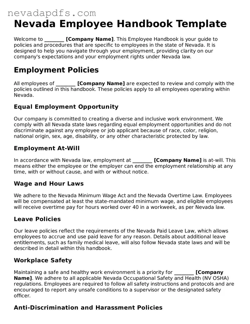 Attorney-Verified Employee Handbook Template for the State of Nevada