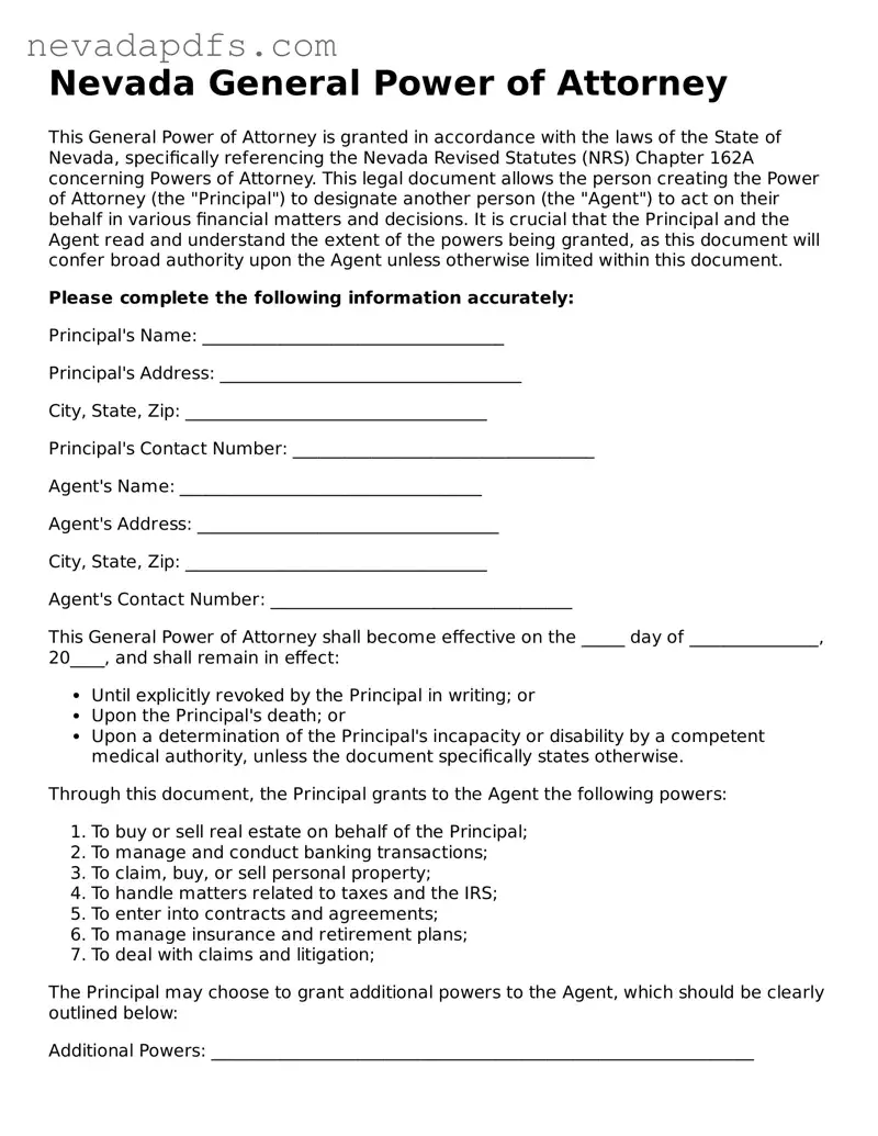 Attorney-Verified General Power of Attorney Template for the State of Nevada