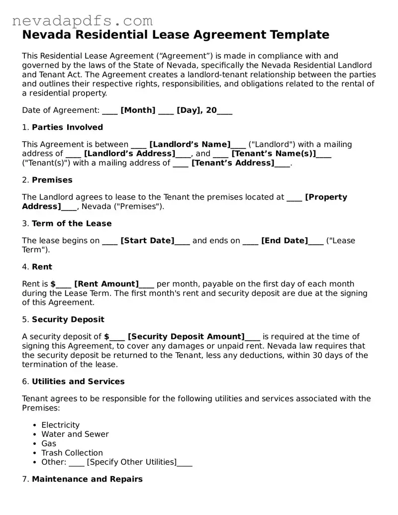 Attorney-Verified Residential Lease Agreement Template for the State of Nevada