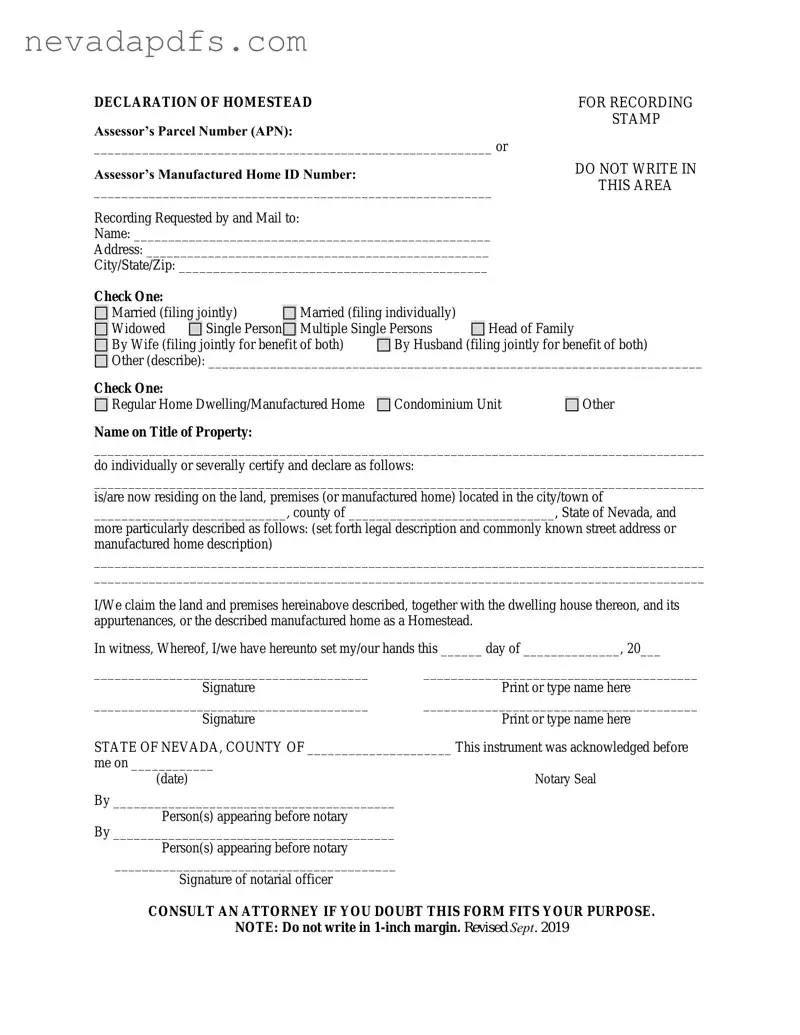 Blank Nevada Homestead PDF Template