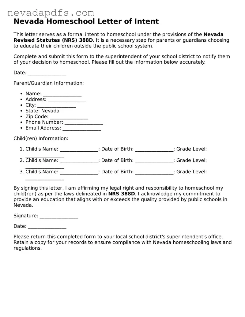 Attorney-Verified Homeschool Letter of Intent Template for the State of Nevada