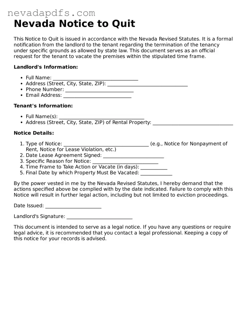 Attorney-Verified Notice to Quit Template for the State of Nevada