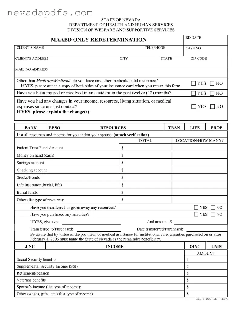 Blank Nevada Medicaid Redetermination PDF Template