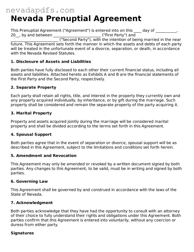 Attorney-Verified Prenuptial Agreement Template for the State of Nevada