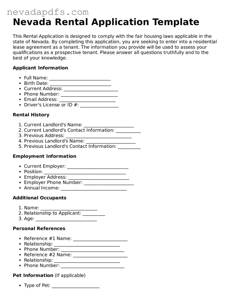 Attorney-Verified Rental Application Template for the State of Nevada