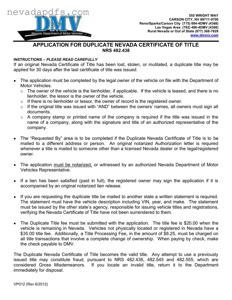 Blank Nevada Vp012 PDF Template