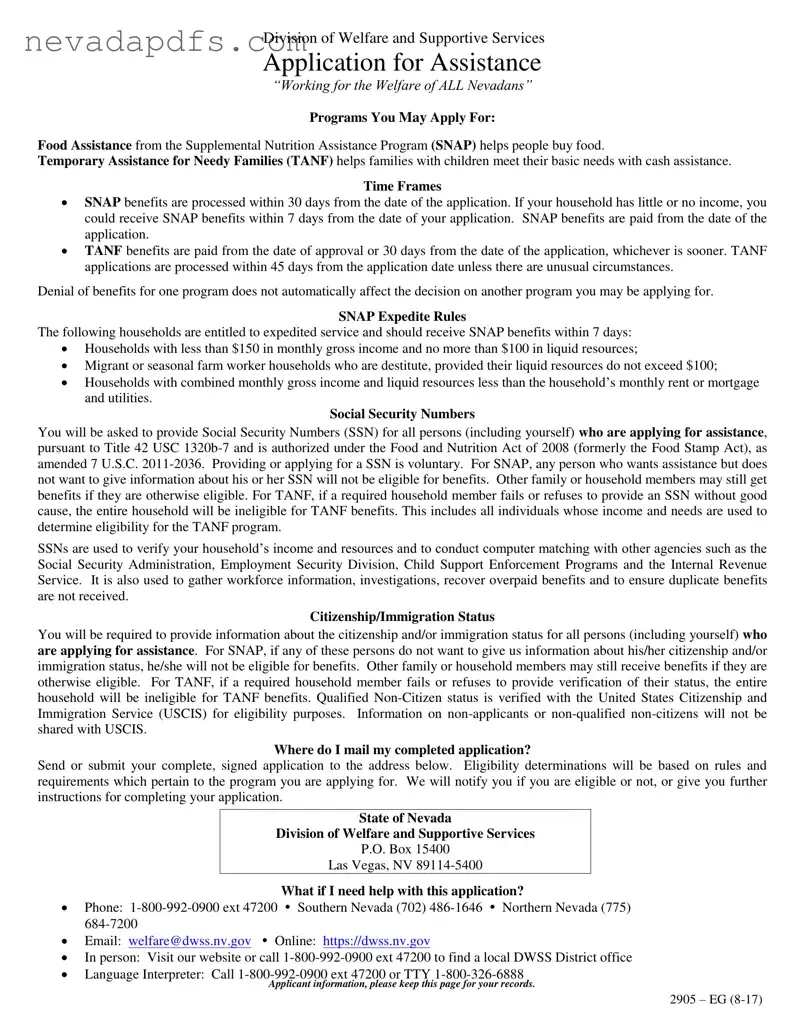 Blank Nevada Welfare Division PDF Template