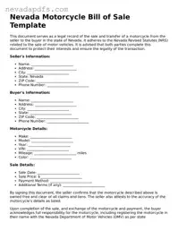 Attorney-Verified Motorcycle Bill of Sale Template for the State of Nevada