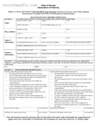 Blank Nevada Declaration Of Paternity PDF Template