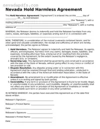 Attorney-Verified Hold Harmless Agreement Template for the State of Nevada