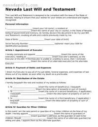 Attorney-Verified Last Will and Testament Template for the State of Nevada