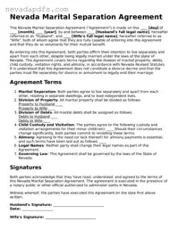 Attorney-Verified Marital Separation Agreement Template for the State of Nevada