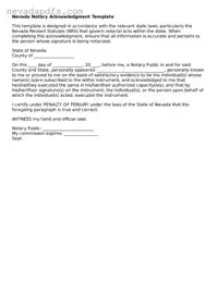 Attorney-Verified Notary Acknowledgement Template for the State of Nevada