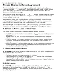 Attorney-Verified Divorce Settlement Agreement Template for the State of Nevada