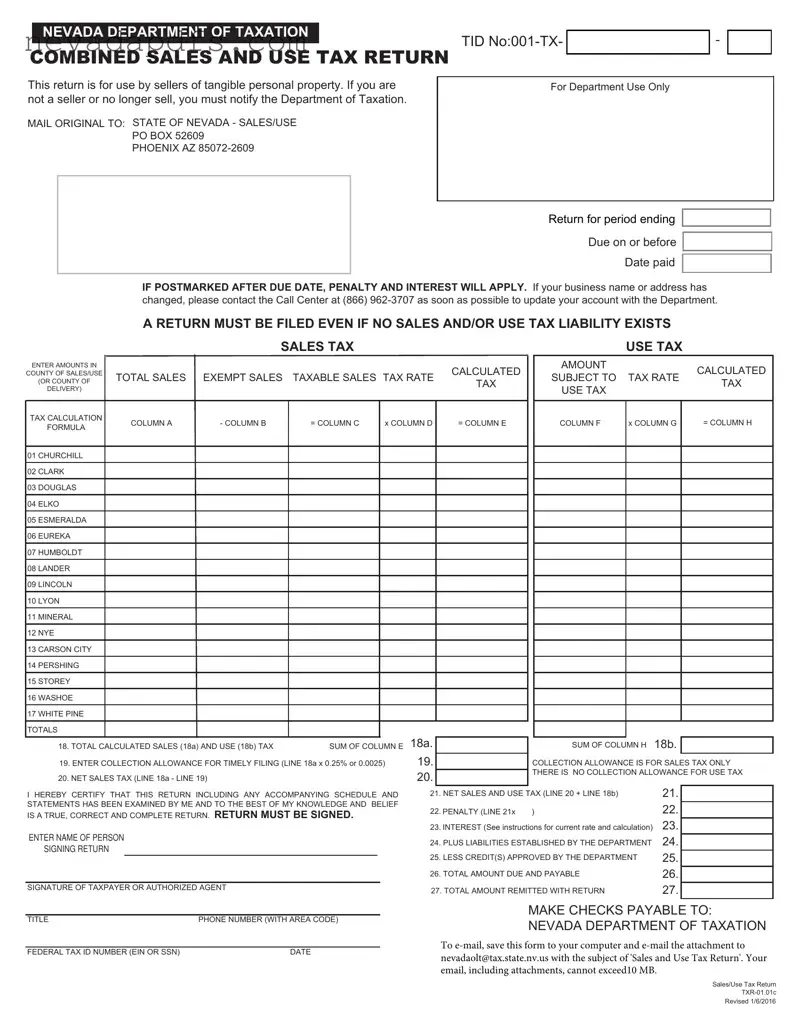 Blank State Nevada Tax PDF Template