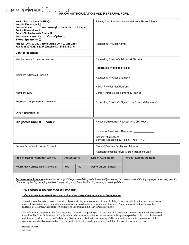 Blank Universal Referral Nevada PDF Template